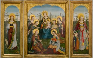 Triptyk av Jungfru Maria och barnet med helgon av German