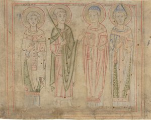 Heliga Cyprianus, Vitus, Stephan och Cornelius av German 12th Century