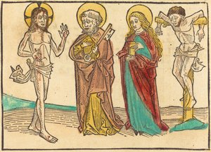 Kristus visar sina sår för Petrus, Magdalena och den gode tjuven av German 15th Century