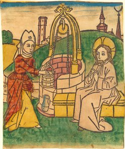 Kristus och Samariens kvinna av German 15th Century