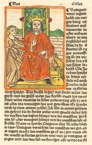 Kronad man på en tron med jungfrun stående till vänster av German 15th Century