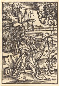 David spelar harpa av German 15th Century