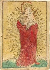 Madonna och barn i en härlighet som står på en halvmåne av German 15th Century