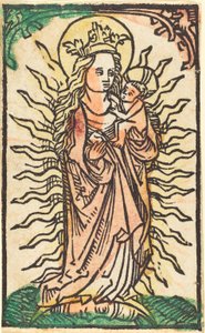 Madonna och barn i en härlighet som står på en halvmåne av German 15th Century