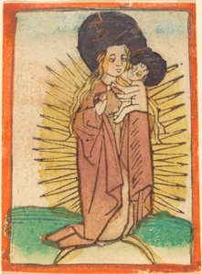 Madonna och barn i en härlighet som står på en halvmåne av German 15th Century