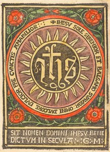 Monogram JHS i en flammande cirkel