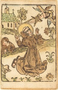 Saint Francis tar emot Stigmata av German 15th Century