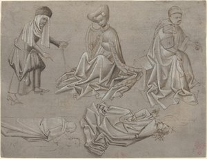 Studier för sex figurer (ark från en modellbok) [recto] av German 15th Century