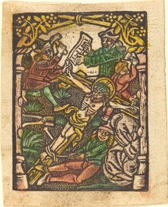 Kristus spikad på korset av German 15th Century or Master of the Meshed Background