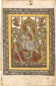 Madonnan på tronen med arton heliga kvinnor av German 15th Century or Master with the Mountain Like Clouds