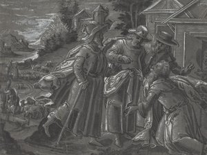 Abraham underhåller änglarna [verso] av German 16th Century