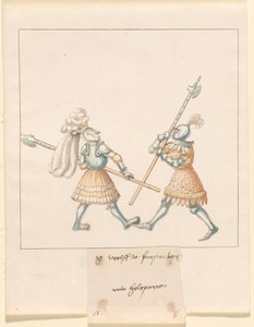 Freydal, The Book of Jousts and Tournament of Emperor Maximilian I: Combats on Foot (Jousts) (Volym III): G. Wolf von Fürstenberg mit Heleparten, Plate 141 av German 16th Century
