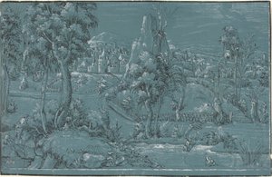 Landskap med män som fiskar av German 16th Century