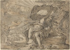 Allegorisk kvinnlig figur i ett landskap [recto] av German 17th Century