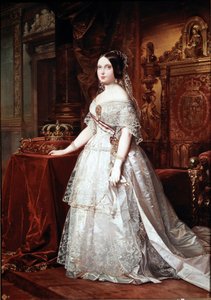Porträtt av drottningen av Spanien Isabelle de Bourbon (Isabel de Borbon) II (1830-1904) Målning av tysken Hernandez Amores (1823-1894) av German Hernandez Amores