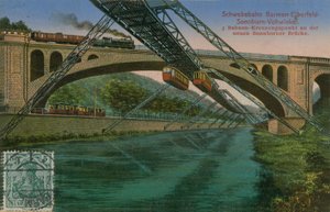Hängbanan Barmen-Elberfeld-Sonnborn-Vohwinkel och den nya Sonnbornbron, Tyskland. Vykort skickat 1913. av German Photographer