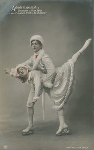 Vykort med skridskoåkare, skickat 1913 (handkolorerat foto) av German Photographer