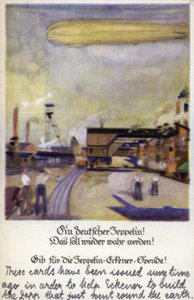 En tysk zeppelinare! (färg litho) av German School