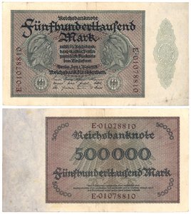 En femhundratusen markssedel, 1923 (recto och verso) av German School