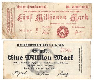 En fem miljoner och en miljon mark sedlar, 1923 av German School