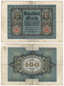 Hundramarkssedel, 1920 (recto och verso) av German School
