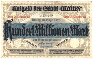 Hundra miljoner mark sedel, 1923 av German School