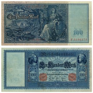 En hundra mark sedel, 1910 (recto och verso) av German School
