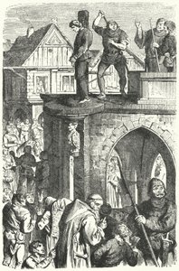 En offentlig piskning i Tyskland under den helige romerske kejsaren Maximilian I:s regeringstid (gravyr) av German School
