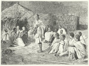 En resande minstrel och hans publik i Abessinien (gravyr) av German School
