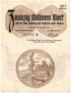 En sedel på tjugo miljoner mark, 1923 (recto and verso) av German School