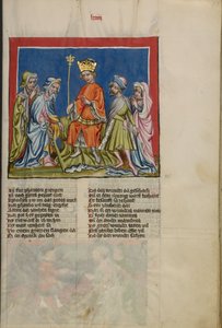 Aaron förvandlar staven till en orm från Weltchronik Ms. 33, fol. 73, c.1400-10 (tempera, guld- och silverfärg, bläck på pergament) av German School
