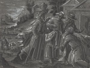 Abraham underhåller änglarna [a tergo], ca 1600 (penna och tusch) av German School