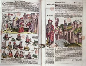 Abraham och hans ättlingar, från Nürnbergkrönikan av Hartmann Schedel (1440-1514) 1493 (färgat träsnitt) av German School