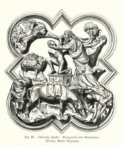 Abraham offrar sin son Isak till offer, bronsrelief av Filippo Brunelleschi (gravyr) av German School