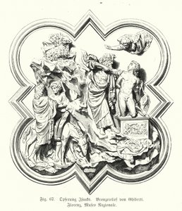 Abraham offrar sin son Isak till offer, bronsrelief av Lorenzo Ghiberti (gravyr) av German School
