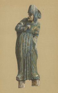 Skådespelare i en antik grekisk tragedi (färg litho) av German School