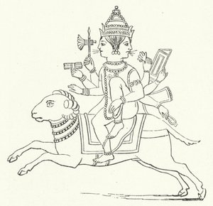 Agni, hinduisk eldgud (gravyr) av German School