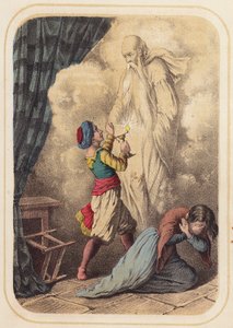Aladdin, en scen från Tusen och en natt (färg litho) av German School