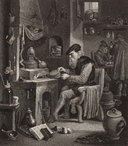 Alkemist på jobbet. Illustration för Bilder-Atlas (gravyr) av German School