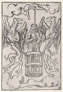 Alexander den store buren upp i luften av två gripare, c.1525 av German School