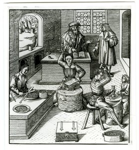 En europeisk mynta från tidigt 1500-tal, från Der Weisskunig (gravyr) av German School
