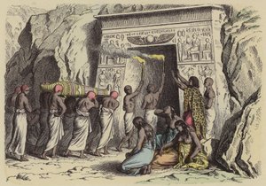 Forntida egyptisk begravning (färgad gravyr) av German School