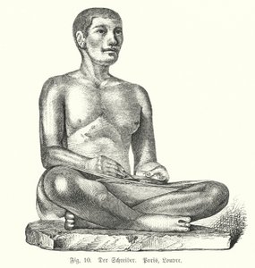 Forntida egyptisk figur av en sittande skrivare (gravyr) av German School