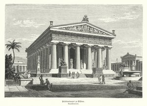 Det antika grekiska templet i Hera, Paestum, Italien, som tidigare felaktigt troddes ha varit tillägnat Poseidon (gravyr) av German School