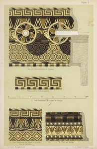 Forntida grekisk arkitektonisk dekoration (färg litho) av German School