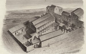 Forntida grekiska hus i Moudleja, Syrien. Illustration för Bilder-Atlas (gravyr) av German School