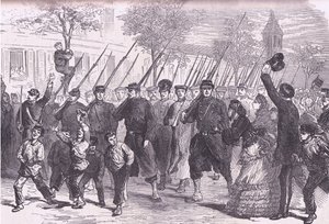 Ankomst till Paris av preussiska fångar efter slaget före Bagneun, Cassells historia om kriget mellan Frankrike och Tyskland publicerad av Cassell and Company Limited, ca 1890 (litho) av German School