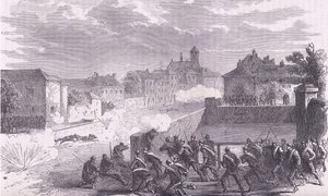 Attack on Le Bourget, Cassells historia om kriget mellan Frankrike och Tyskland publicerad av Cassell and Company Limited, ca 1890 (litho) av German School