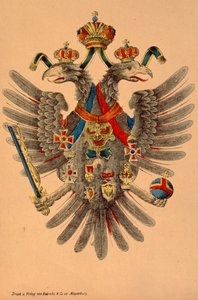 Österrike-Ungerns kejserliga vapen, utgiven av Robraki & Co., Magdeburg, ca 1865 (färgat träsnitt) av German School