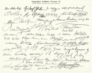 Autografer av kända personer: kompositörer, musiker och engelska, franska och tyska författare (gravyr) av German School